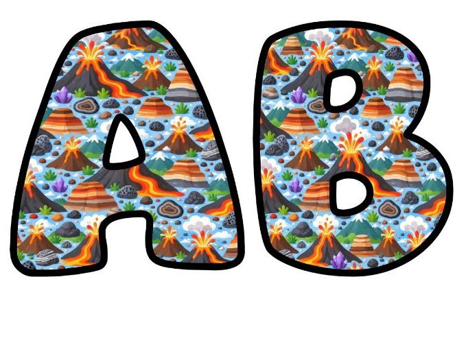 Erupting Volcanoes Bubble Letters | Geography Topic Bulletin Board Letters | Classroom Display Pack