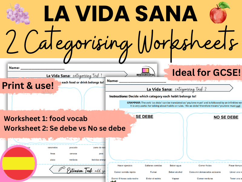 Spanish La Vida Sana /  Healthy Living / Se debe - Categorising Worksheets (x2!)