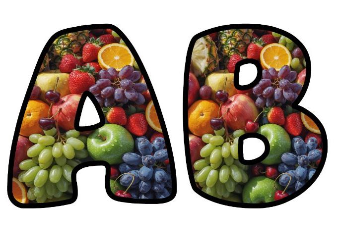 Grapes Fruit Apples Classroom Display | Lettering Set | Upper & Lowercase, 0-9 and Signs