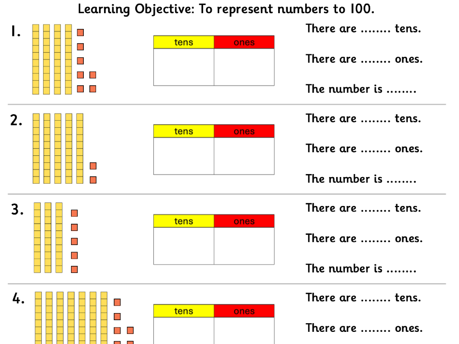 Year 2 Place Value – Represent Numbers to 100 | Fluency Worksheet