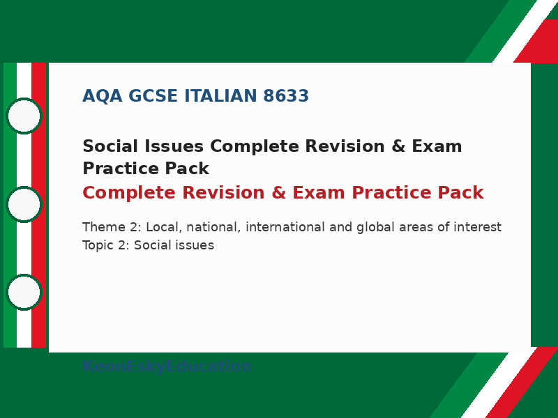 AQA GCSE Italian – Social Issues Complete Revision & Exam Practice Pack