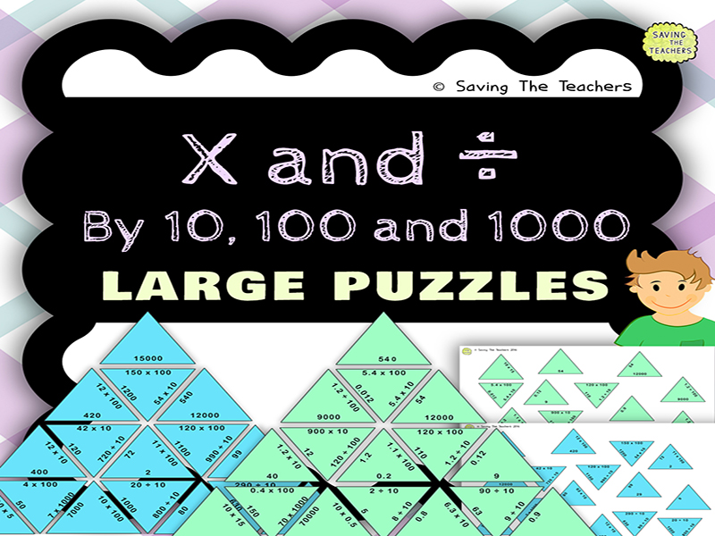 Multiplying and Dividing by 10, 100, and 1000 Large and Small Tarsia Puzzles