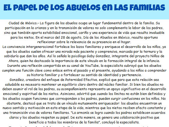 A Level Spanish Unit 1: El papel de los abuelos en las familias espanolas
