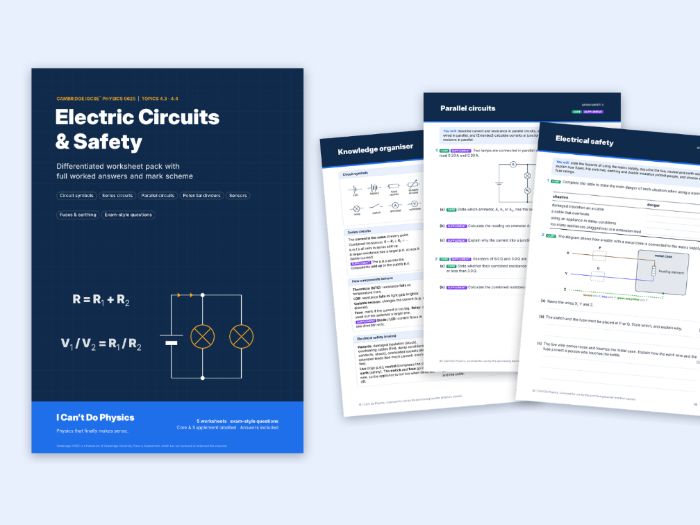 IGCSE Physics 0625 Electric Circuits & Safety Worksheets + Answers