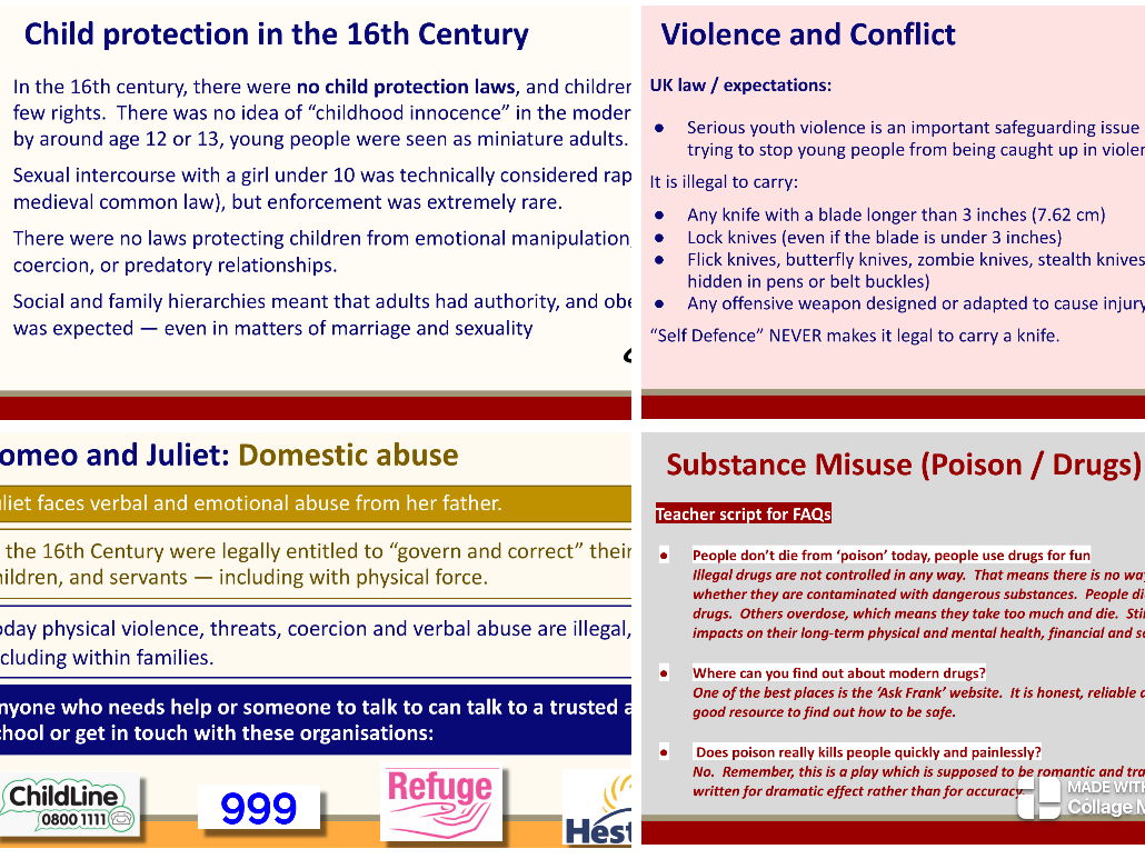Safeguarding / child protection issues in Romeo & Juliet lesson slides & teacher CPD
