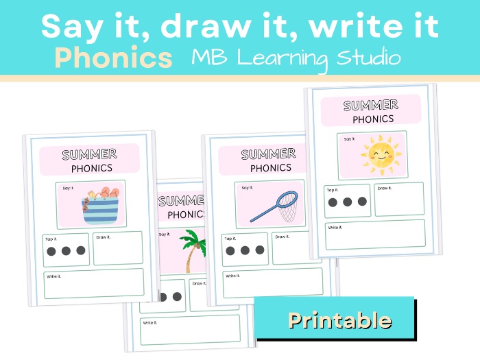 Summer Themed Say It, Draw It, Write It Worksheet – Vocabulary and Writing
