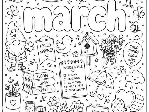 March Doodle Colouring Sheet