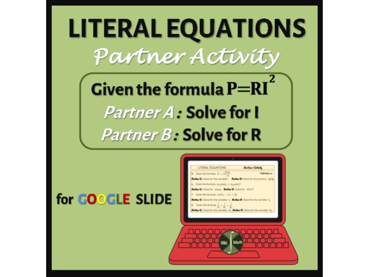 Literal Equations - Partner Activity