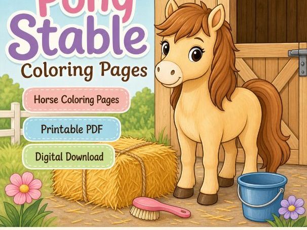 Pony Stable Coloring Pages | Horse Coloring Pages | Printable PDF | Digital Download