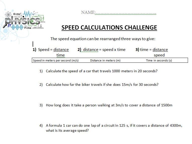 Speed Formula Calculations