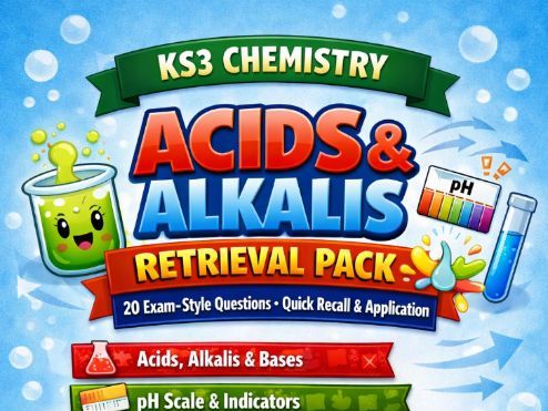 KS3 Chemistry Retrieval Pack: Acids & Alkalis (20 Qs)
