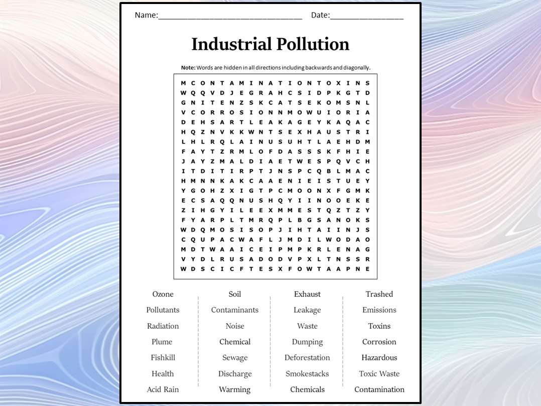 Industrial Pollution Word Search Puzzle Worksheet Activity | Teaching ...