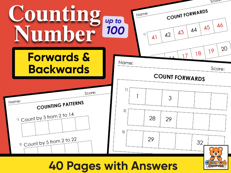 Counting Forwards and Backwards Worksheets | Number Patterns Up to 100