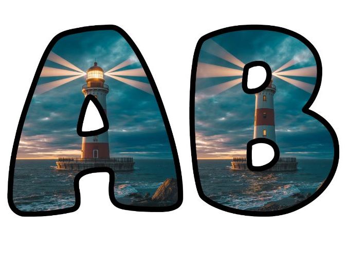 Lighthouse By The Sea Themed Lettering Set | Classroom Display | Upper & Lowercase, 0-9