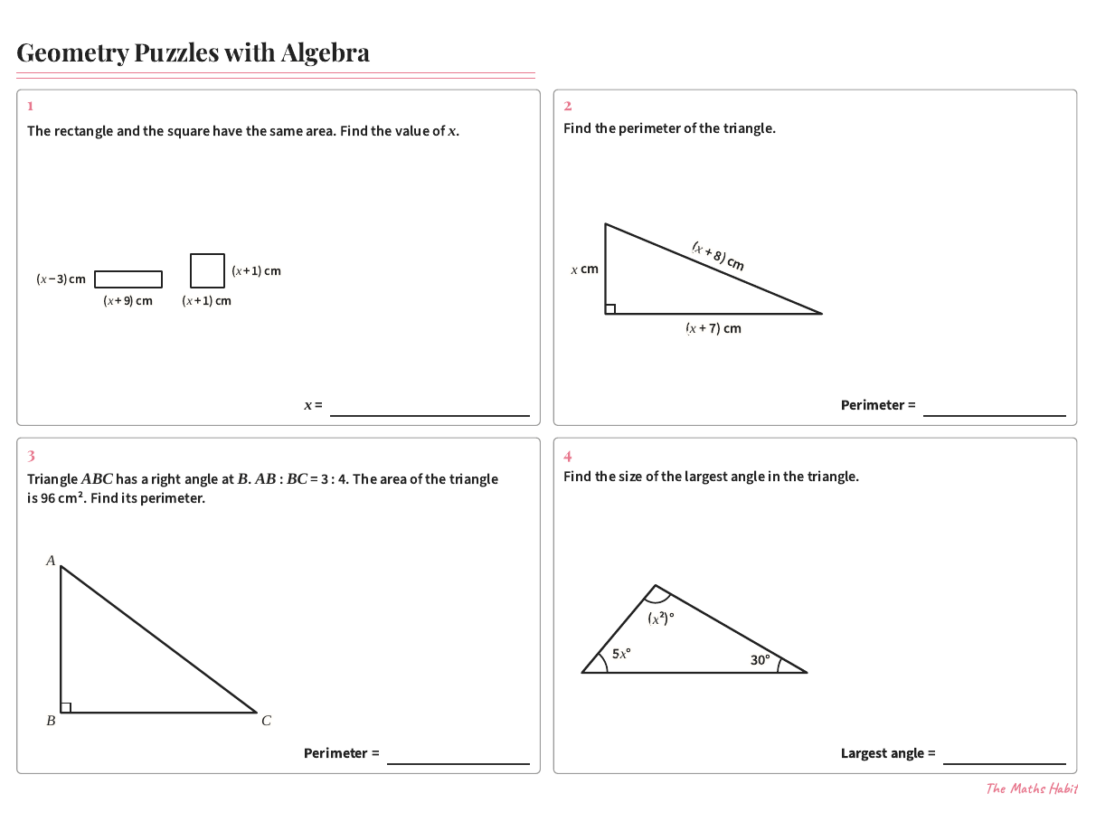 Geometry Puzzles with Algebra GCSE Higher