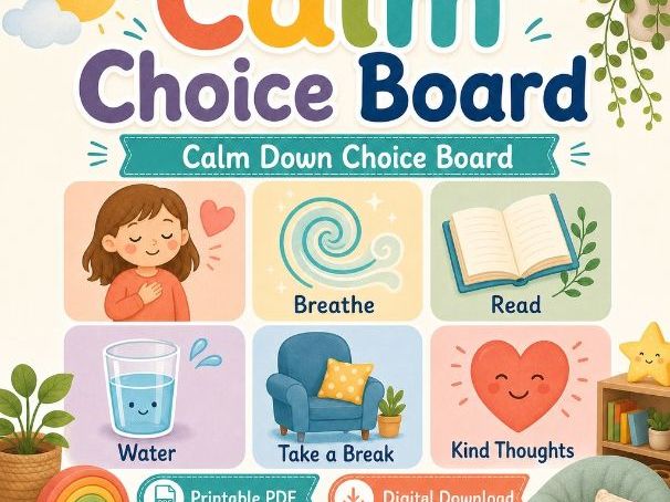 Calm Choice Board | Calm Down Choice Board | Printable PDF | Digital Download