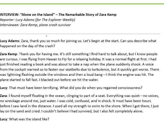 Y6 Reading Comprehension- Interview with Survivor