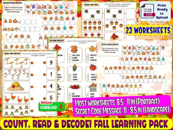 Count, Read & Decode! Fall Learning Pack