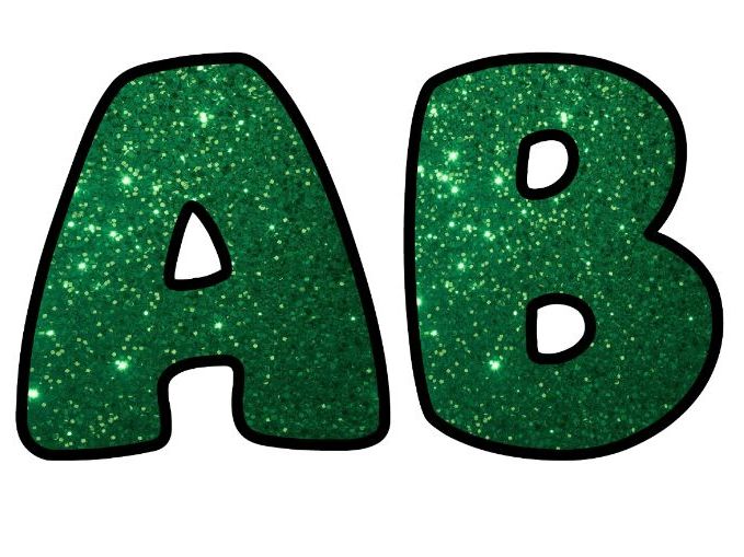 Shiny Glitter Art Green Sparkles Display | Lettering Set | Upper & Lowercase, 0-9 and Signs