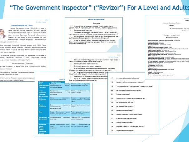 “The Government Inspector” (“Revizor”) For A Level and Adults