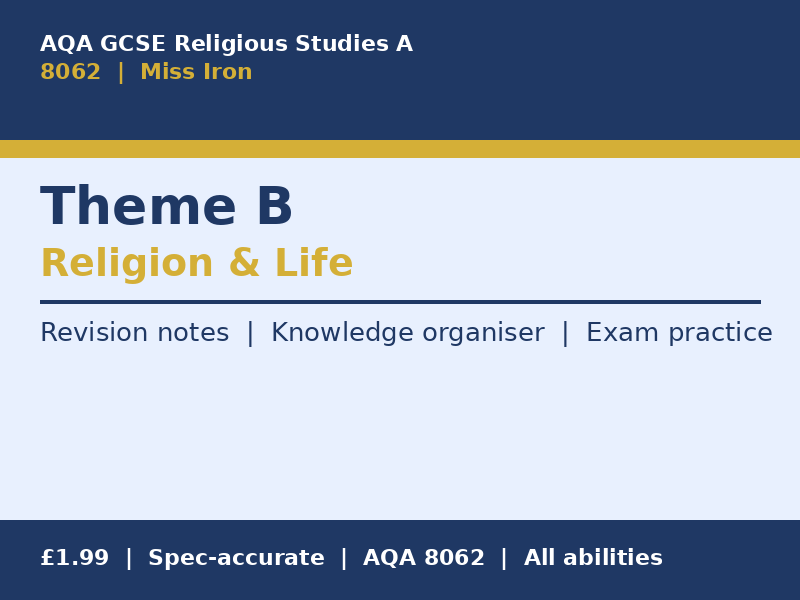 AQA GCSE Religious Studies A (8062) Theme B Religion and Life Revision Pack