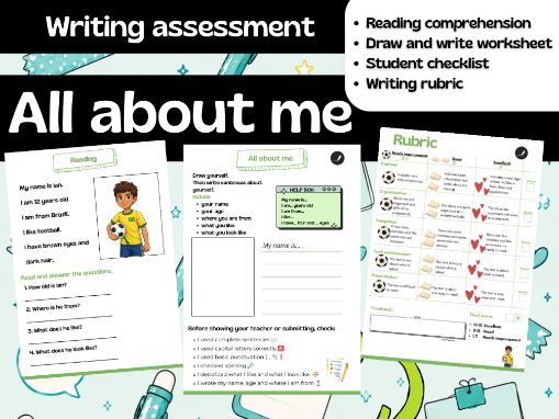 All About Me Writing Assessment | A1 ESL Beginners | Writing Worksheet