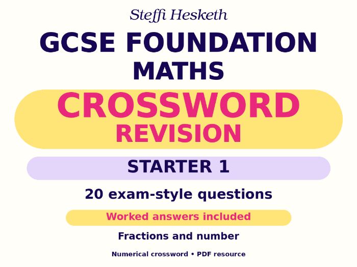 GCSE Foundation Maths Crossword Revision Starter 1