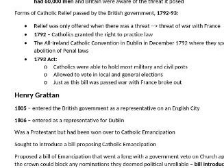 Ireland and the Union Depth 1 Revision Notes - Catholic Emancipation