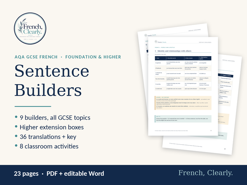 AQA GCSE French Sentence Builders (8652) – All 9 Topics, Foundation & Higher + Translation