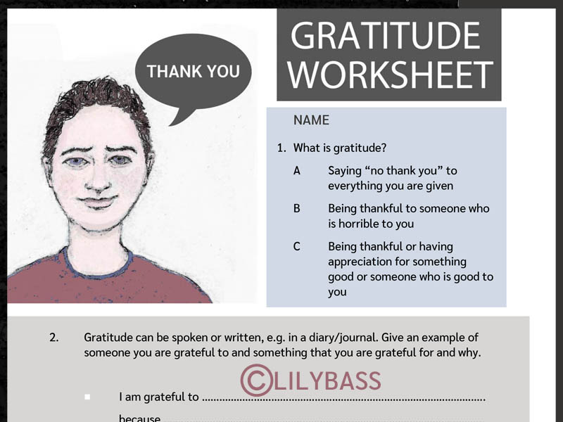 Gratitude Worksheet, Grades 7-10 (US)