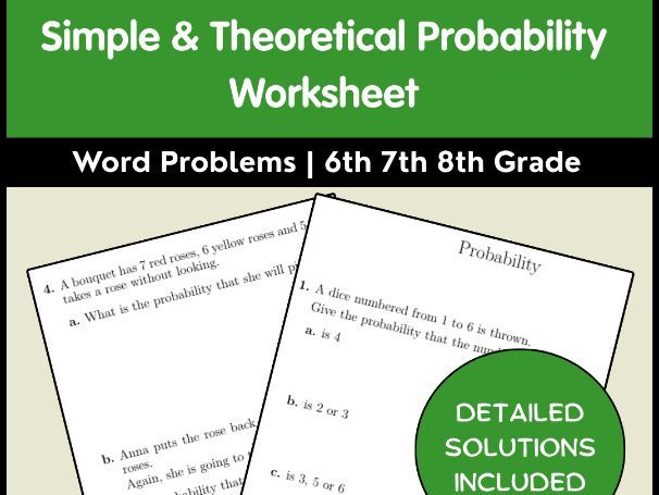 Simple & Theoretical Probability Worksheet | Word Problems | 6th 7th 8th Grade