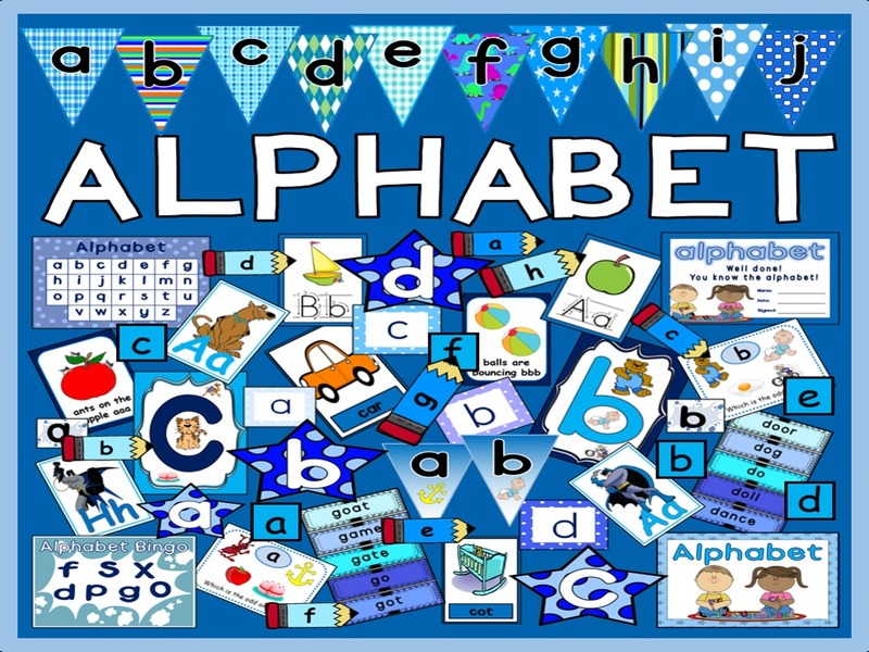 ALPHABET FLASHCARDS POSTERS WORKSHEETS LETTERS ABC BOYS BLUE ENGLISH LITERACY PHONICS