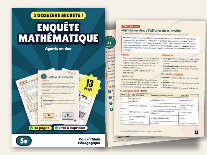 French Math Mystery Grade 5 Spy Partner Activity | Enquête mathématique 5e