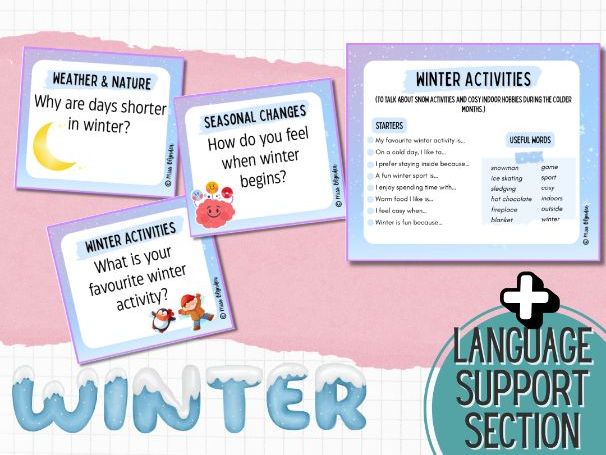 Winter Speaking Activities – ESL Conversation Cards with Sentence Starters & Vocabulary Support