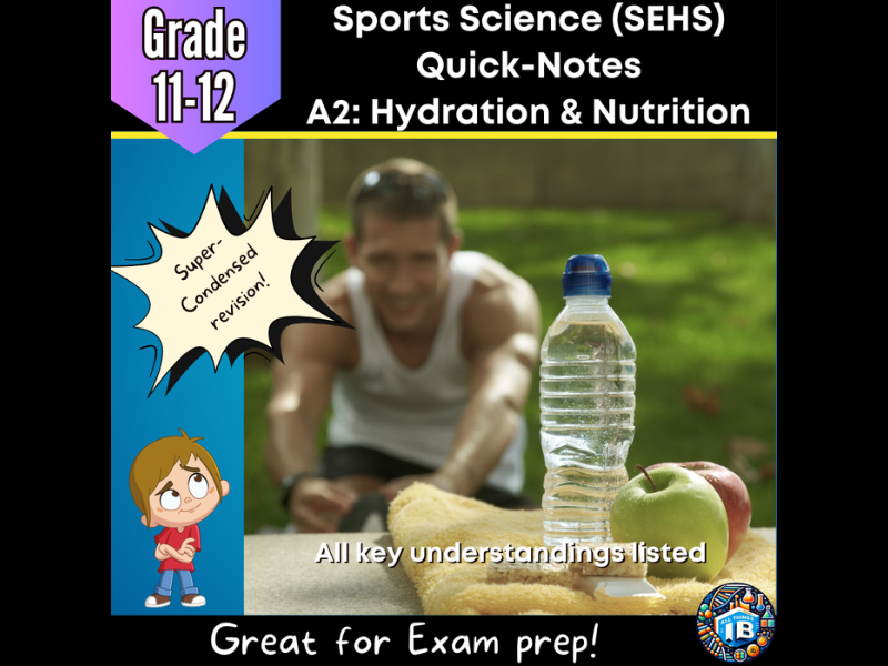 IB DP Sports Science (SEHS): A2 Hydration & Nutrition – Condensed Topic Revision Notes (2026)