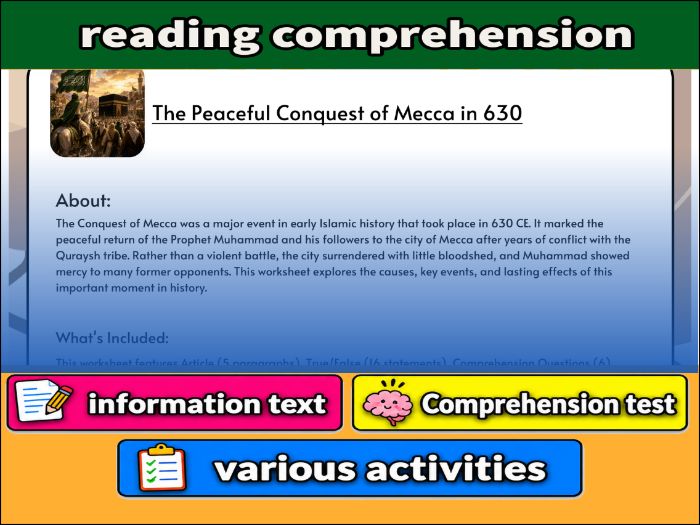 The Peaceful Conquest of Mecca in 630- Reading Comprehension & Activities