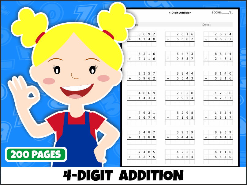 4-Digit Addition Worksheets | 200 Pages | 4-Digit + 4-Digit | Years 3–4