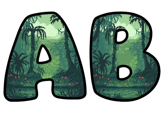 Jungle Swamp Retro 8-Bit Pixel Alphabet Letters | Classroom Display, A-Z 0-9