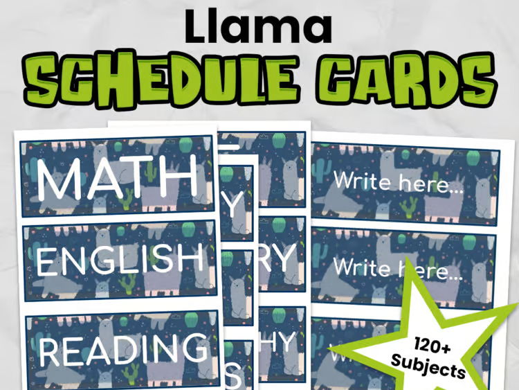 Llama Editable Classroom Timetable Cards with Clocks | Primary Visual Timetable: Fun Classroom Decor