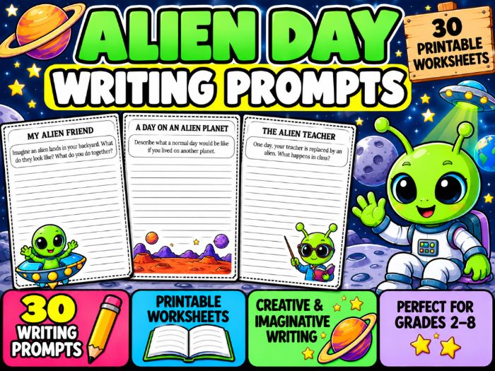 Alien Day Writing Prompts | 30 Printable Worksheets