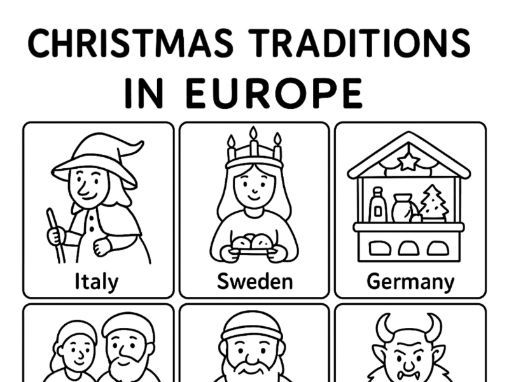 Christmas Holidays Traditions Around Europe Colouring Page