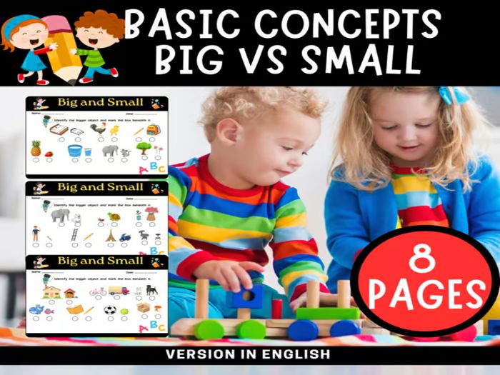 Basic Concepts : Big vs Small for early learners. Printable & digital Cards in English