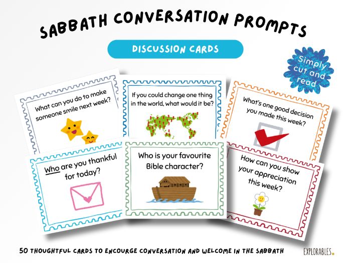 Sabbath Conversation Starter Cards Shabbat Discussion Prompts Family Time The Feasts Of YHWH for kid