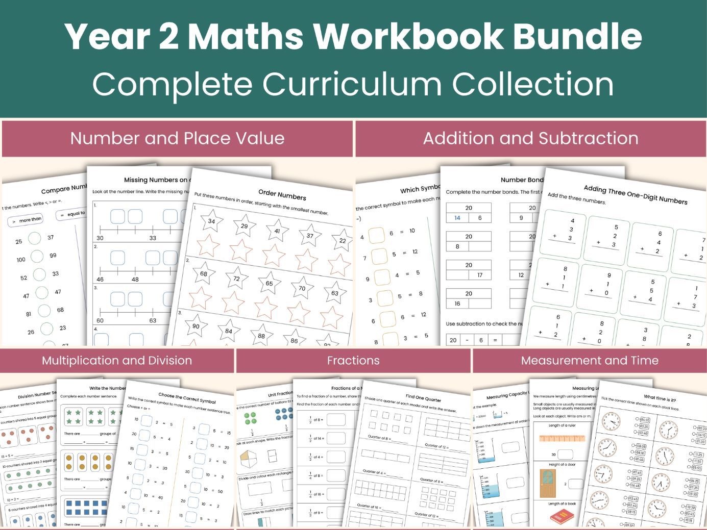 Year 2 Maths Bundle | Complete Curriculum Collection | 8 Printable Workbooks