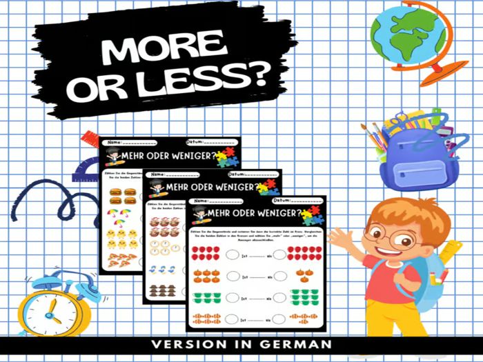 Basic concepts More or Less Worksheets: Kindergarten Math Practice In German