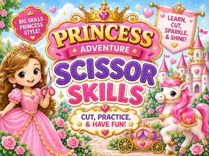Princess Scissor Skills Worksheets | Cutting Practice & Fine Motor Activities | Preschool–1st Grade