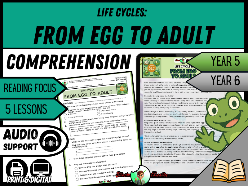 From Egg to Adult  | Reading Comprehension | Year 5/6