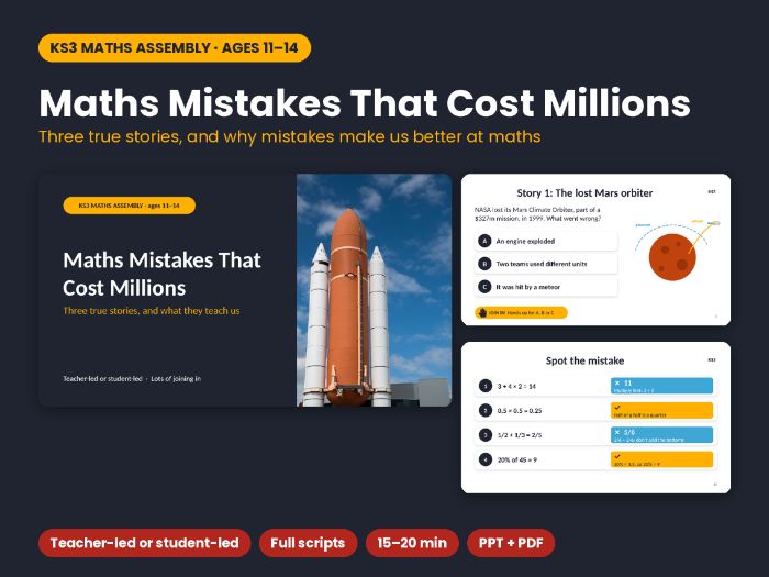 Maths Mistakes KS3 Assembly – true stories, units and growth mindset, teacher or student-led