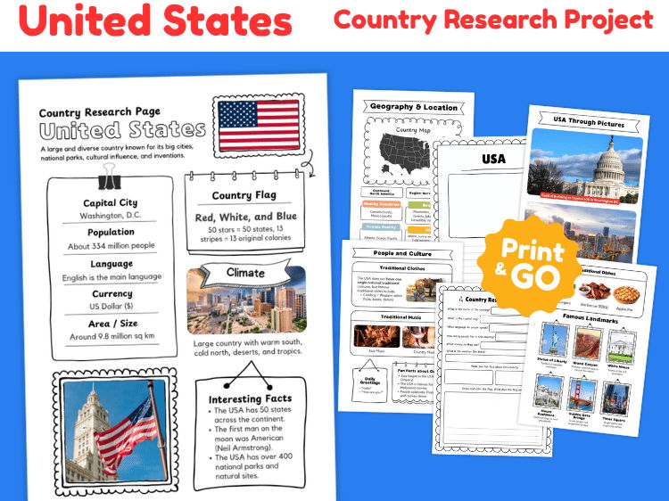 United States Country Research Project | Geography & Culture Worksheets