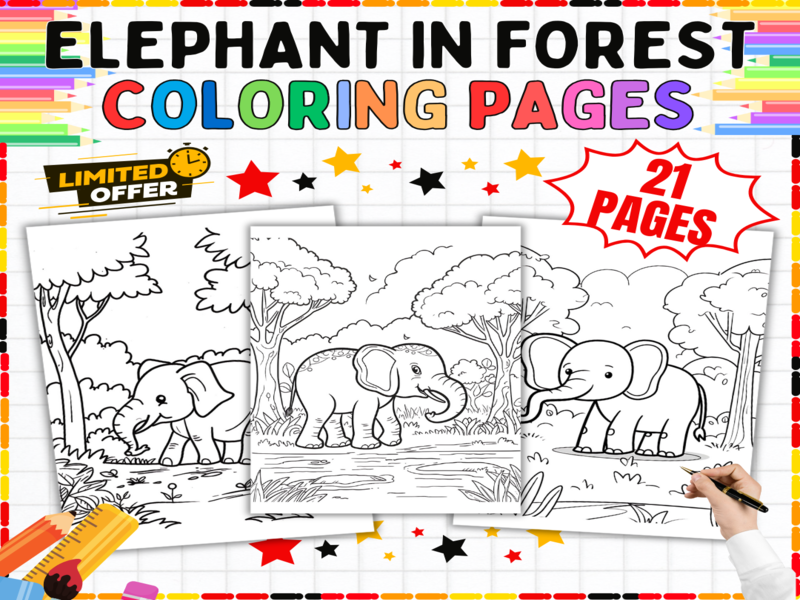 Elephant in Forest Colouring Pages - Jungle Animal Sheets | Nature Activities for Primary School
